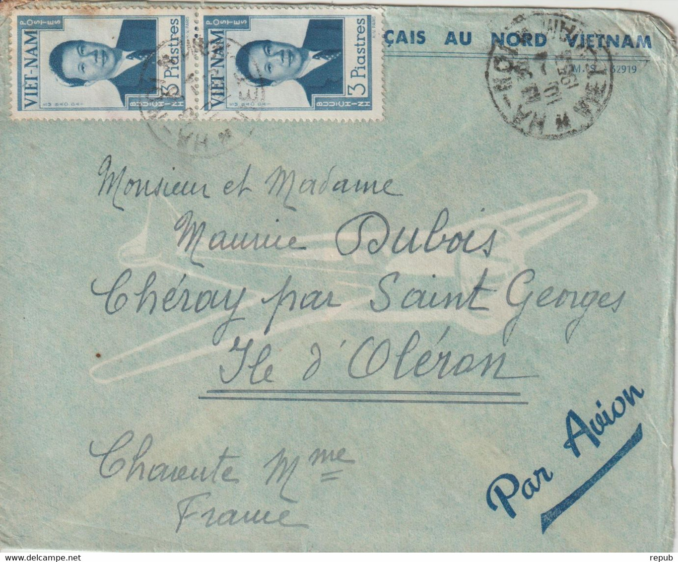 Vietnam Lettre 1953 Hanoi Vietnam Par Avion Pour La France - Viêt-Nam