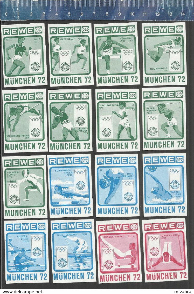 REWE OLYMPIC GAMES MÜNCHEN 1972 - SPORT ATHLETICS ESCRIME HOCKEY WRESTLING BAKETBALL WATER POLO Matchbox Labels Germany - Zündholzschachteletiketten