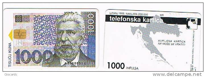 CROAZIA (CROATIA) - CHIP  - HPT 1995   TISUCU KUNA  1000 UNITS      - USED -  RIF. 6688 - Francobolli & Monete