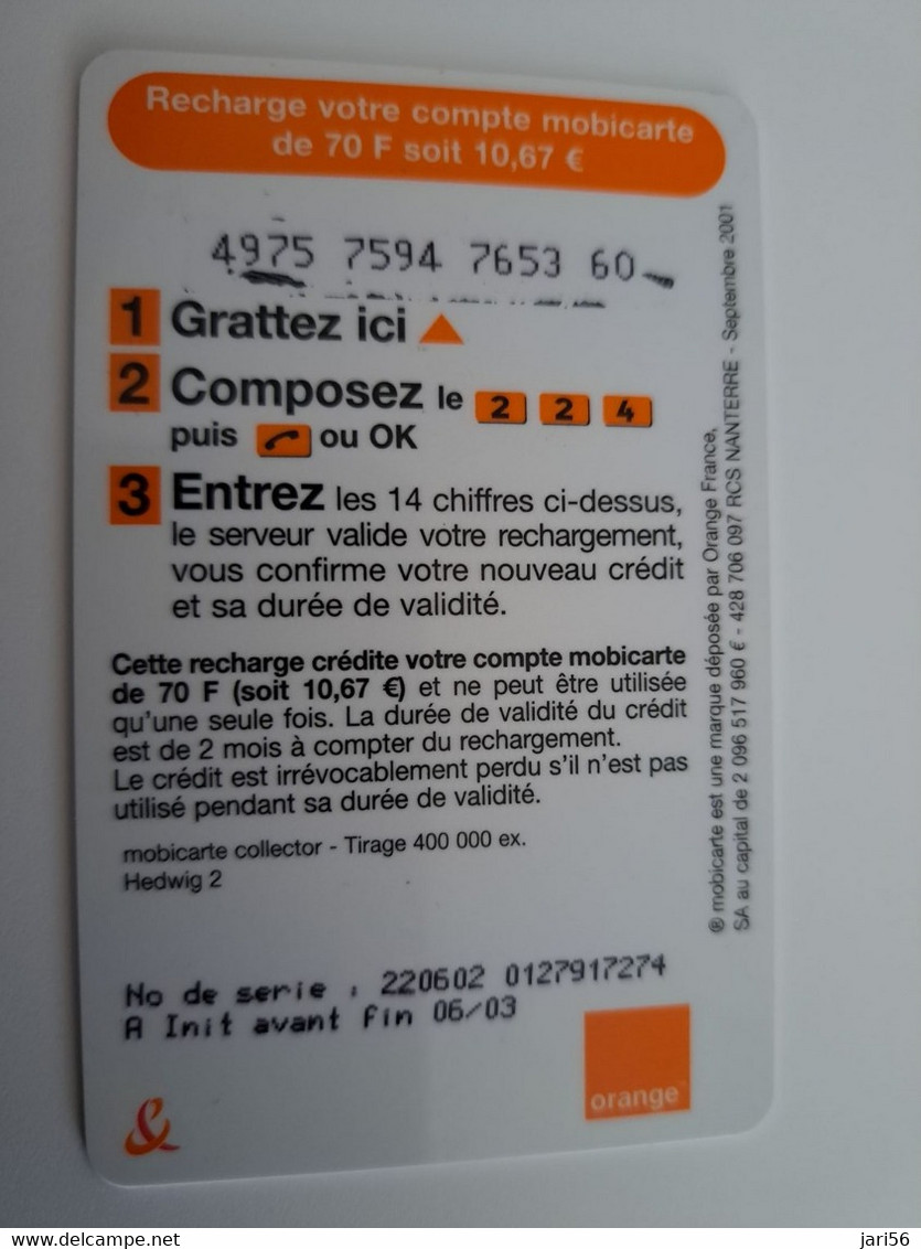 FRANCE/FRANKRIJK   ORANGE 70 UNITS HEDWIG - LA MOBICARTE /RECHARGE    PREPAID  USED    ** 12024** - Nachladekarten (Handy/SIM)