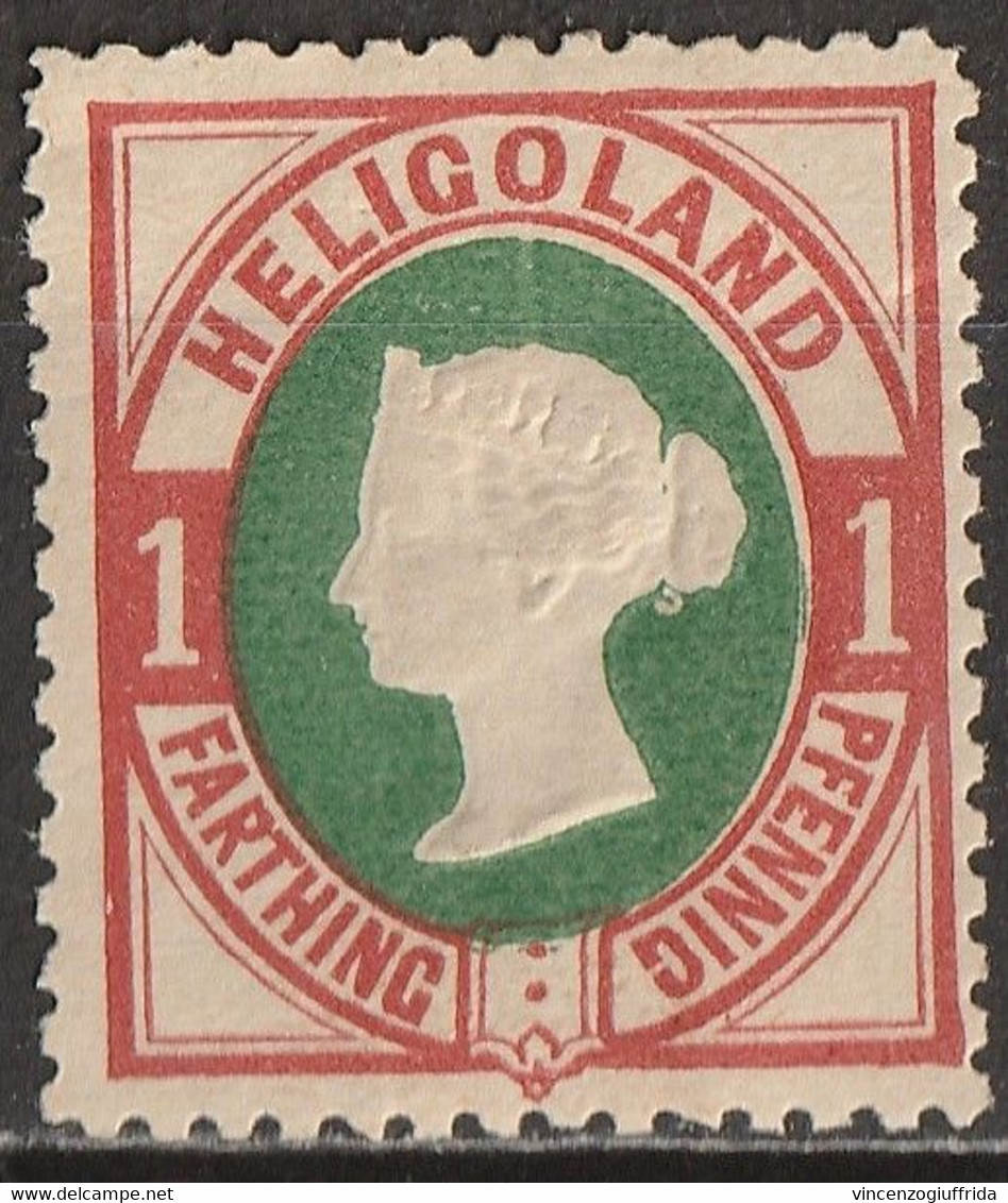 Heligoland 1875 Effige Della Regina Vittoria In Rilievo Nuovo Tipo 1/1Pg/f Rosso/verde	N.10 Unificato MH* - Heligoland