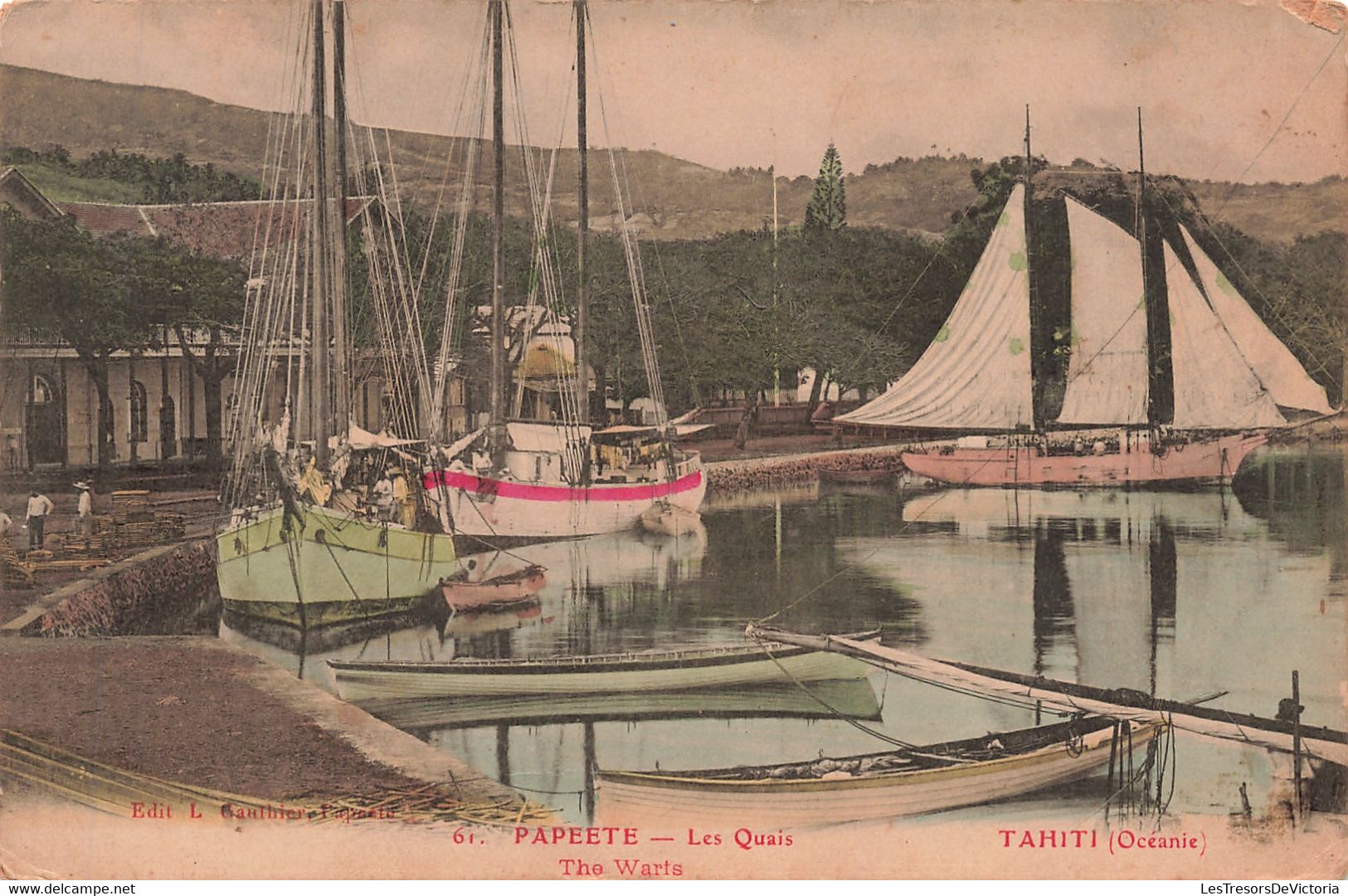 CPA - Tahiti - Papeete - Les Quais - The Warfs - Edit. L.Gauthier - Bateau - Barque - Animé - Colorisé - Rare - Tahiti