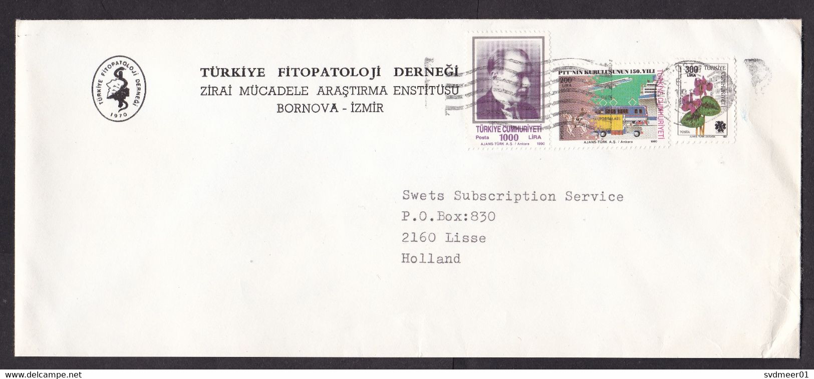 Turkey: Cover To Netherlands, 3 Stamps, Flower, Value Overprint, Transport, Ataturk, Inflation: 1500.- (minor Damage) - Brieven En Documenten