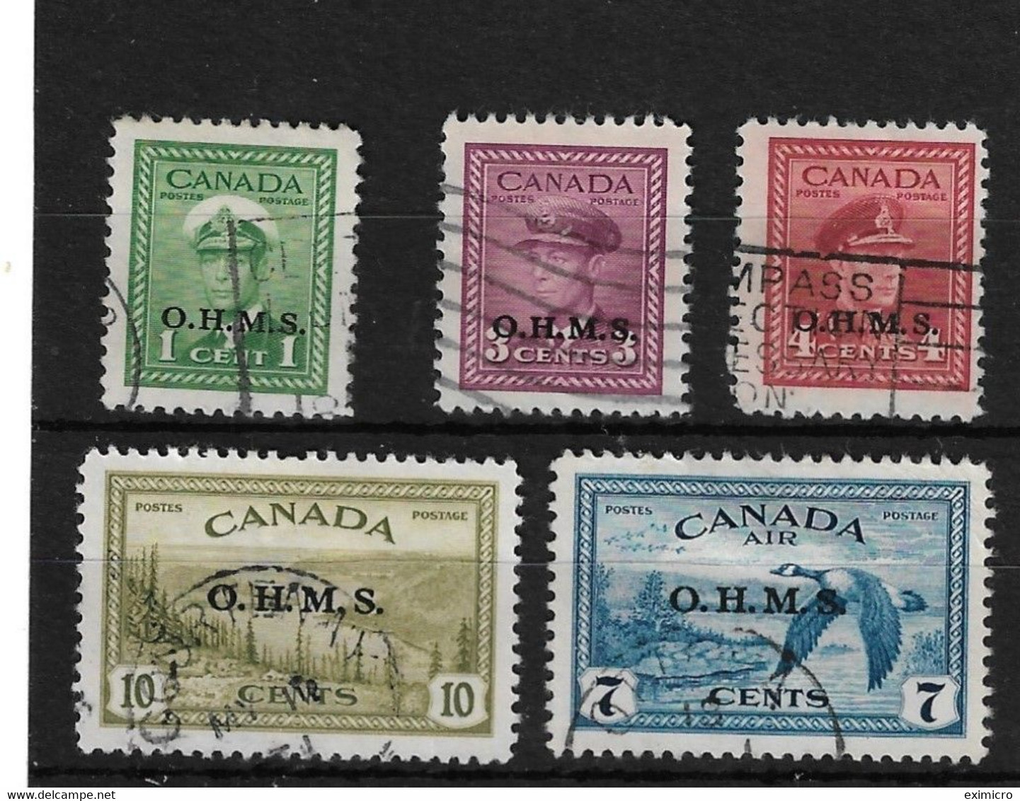 CANADA 1949 O.H.M.S. OFFICIALS SG O162, O164 - O166, O171 FINE USED Cat £40+ - Opdrukken