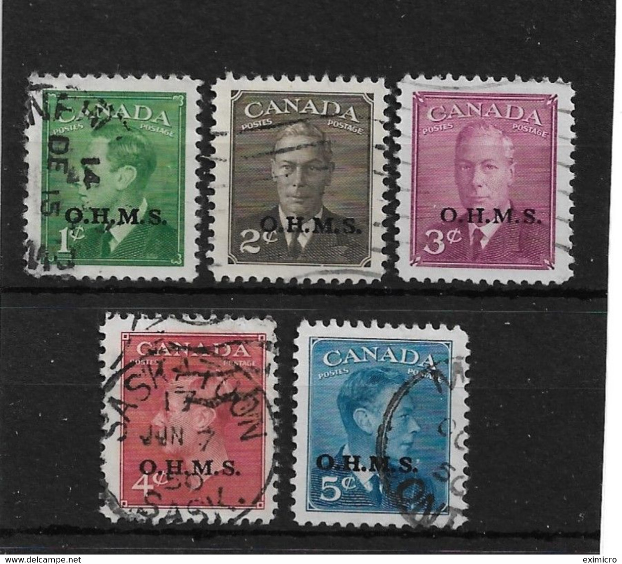 CANADA 1949 O.H.M.S. OFFICIALS SET TO 5c SG O172/O176 FINE USED Cat £20+ - Sobrecargados