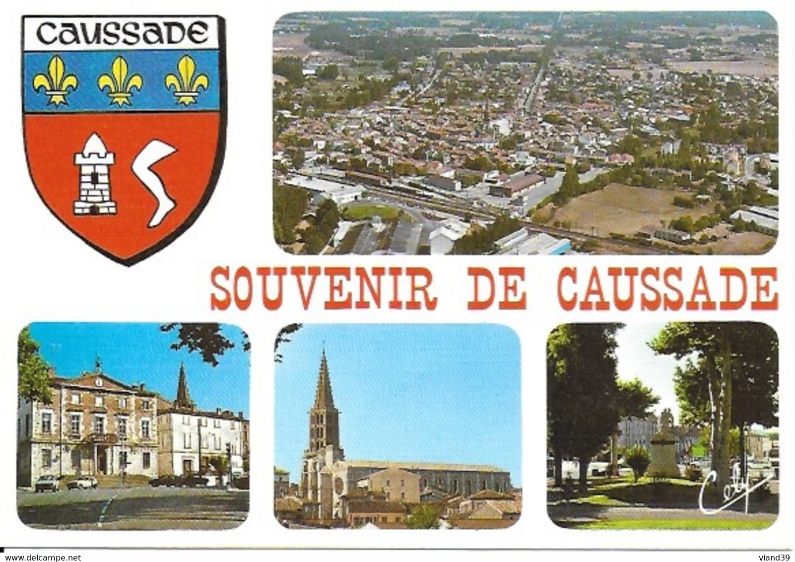 Souvenir De Caussade. -  Vue Générale; Mairie ; Eglise ; Esplanade  -  Non écrite - Caussade