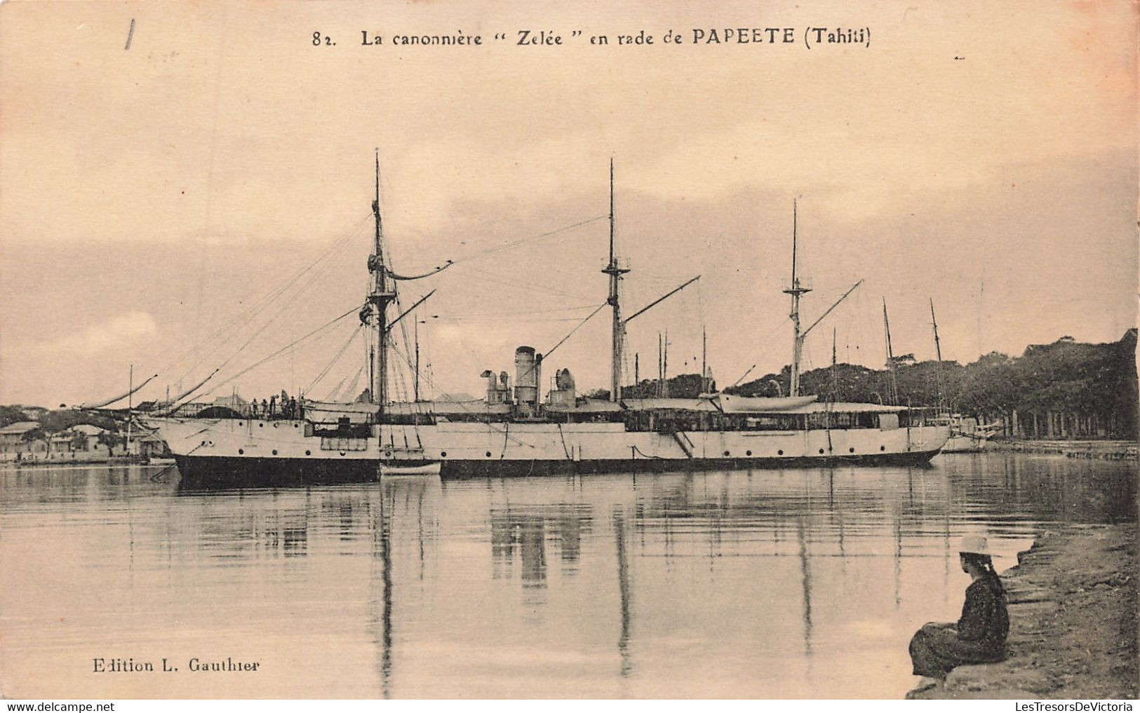 CPA - Le Canonnière Zélée En Rade De Papeete - Edit. L. Gauthier - Bateau - Animé - Tahiti