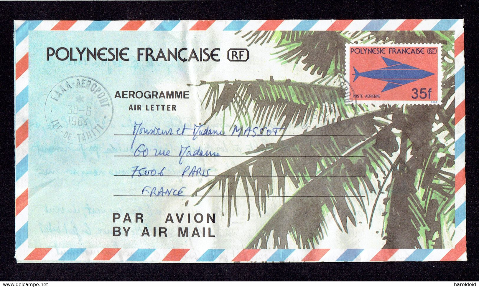 POLYNESIE AEROGRAMME - N°4 OB F.A.A.A. AEROPORT 30/6/84 - Aerogramas