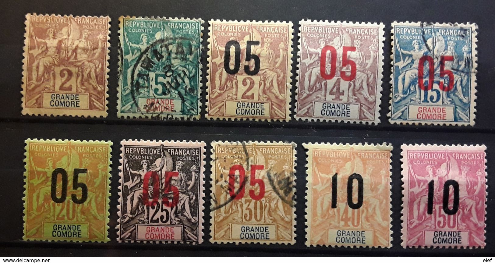 GRANDE COMORE 1897 - 1912, Type Groupe,  10 Timbres  Neufs * / O, Yvert 2,4, 20 / 26, 28, TB - Otros & Sin Clasificación