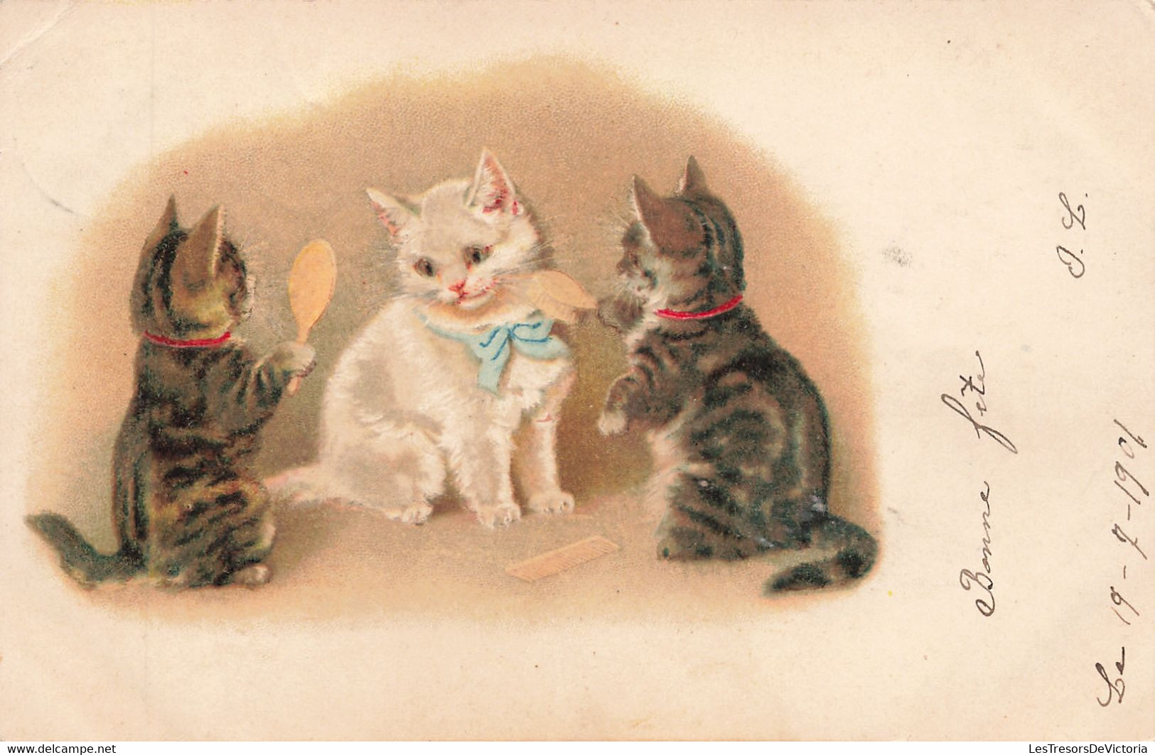 CPA - Fantaisies - Chatons Faisant Leur Toilette - Précurseur - Datée 1901 - Oblitéré 1901 - Geklede Dieren