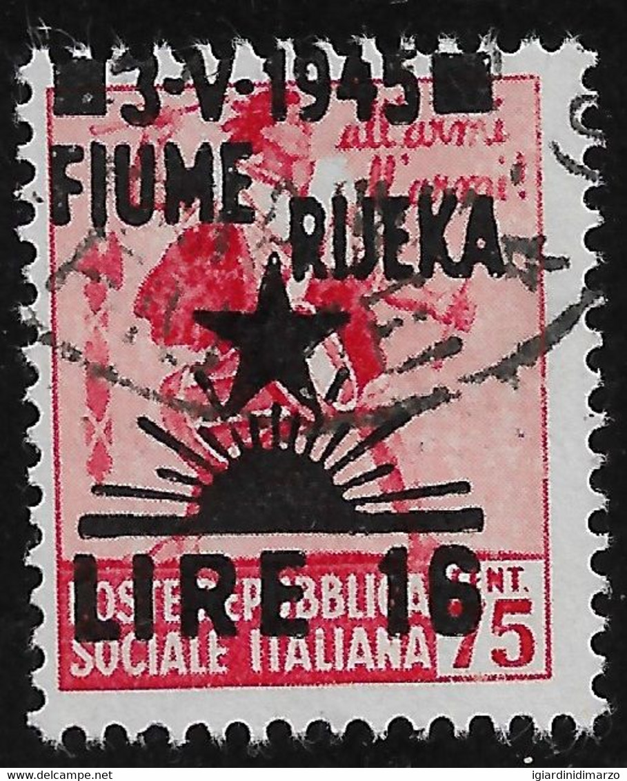 FIUME -Occup. Jugoslava - Valore Usato Da L.16 Su 75 C. MONUMENTI DISTRUTTI  Varietà Soprastampa NOT GUARANTEE - Yugoslavian Occ.: Fiume