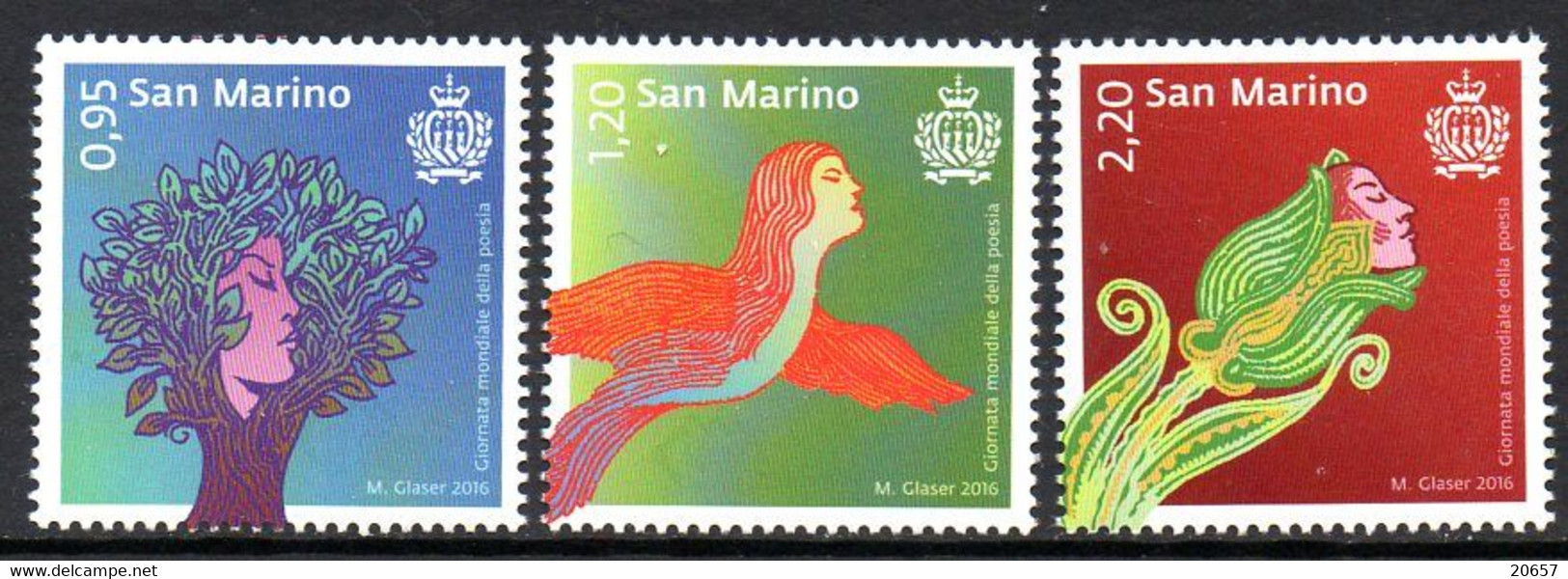 San Marino Saint-Marin 2454/56 Journée Mondiale De La Poèsie - Ecrivains