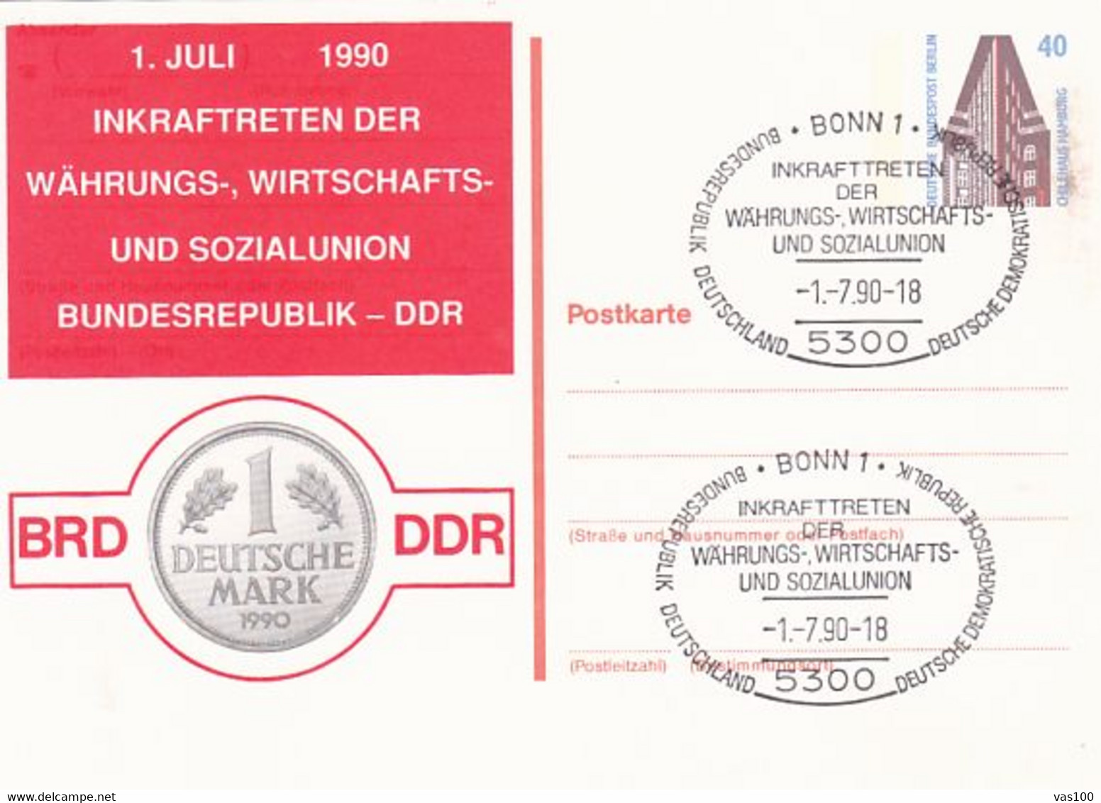 SOCIAL UNION, COIN, HAMBURG CHILEHAUS, PC STATIONERY, ENTIER POSTAL, 1990, GERMANY - Postcards - Mint