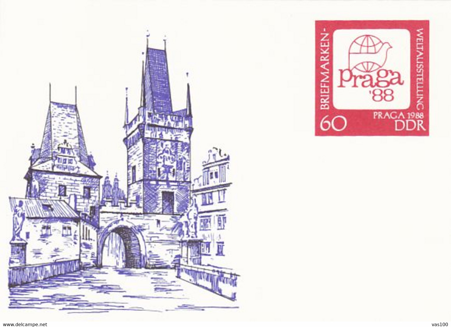 PRAGUE'88 WORLD PHILATELIC EXHIBITION, PC STATIONERY, ENTIER POSTAL, 1988, GERMANY - Postkaarten - Ongebruikt