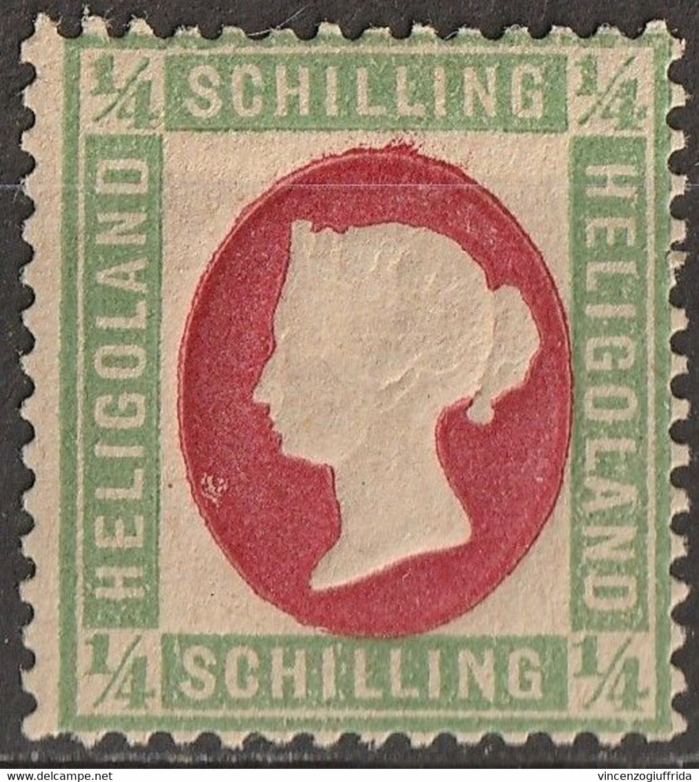 Heligoland 1869/73 Queen Victoria In Rilievo Val.in Scellini 1/4 S. -errore Verde E Rosso  N. 5/a Unificato /siglato - Héligoland