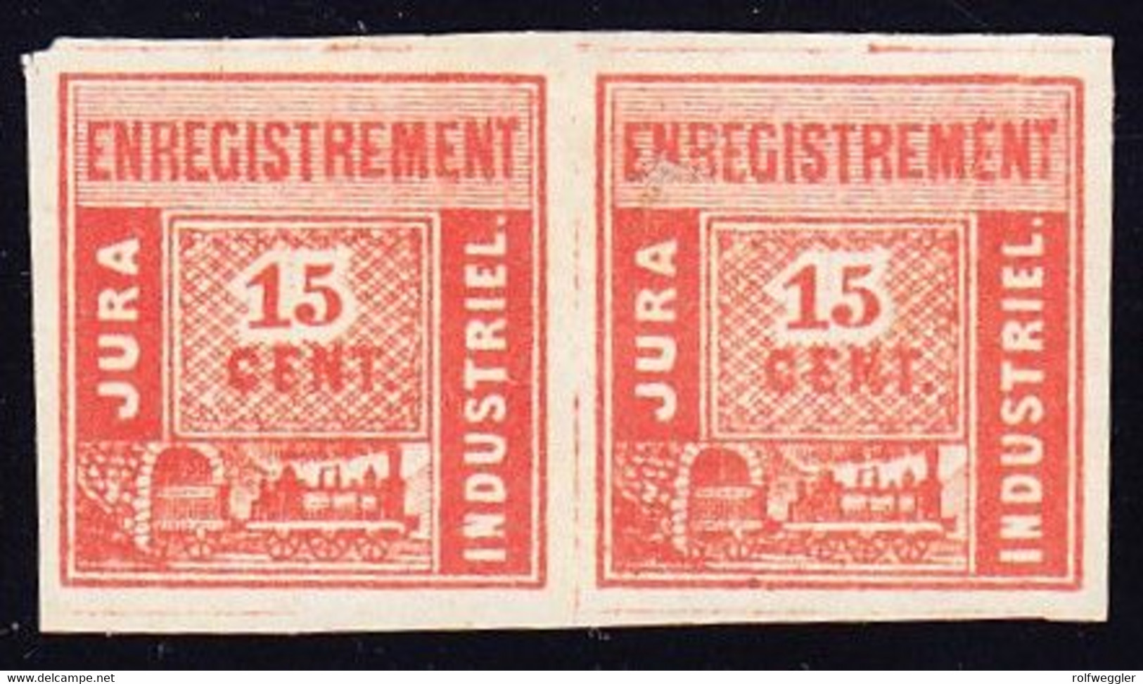 1867 Jura Industriel-Bahn, 15c Ziegelrot, Probedruck Ungezähntes Paar Nr. 139U. Rechte Marke Diagonaler Seidenfaden ?! - Chemins De Fer