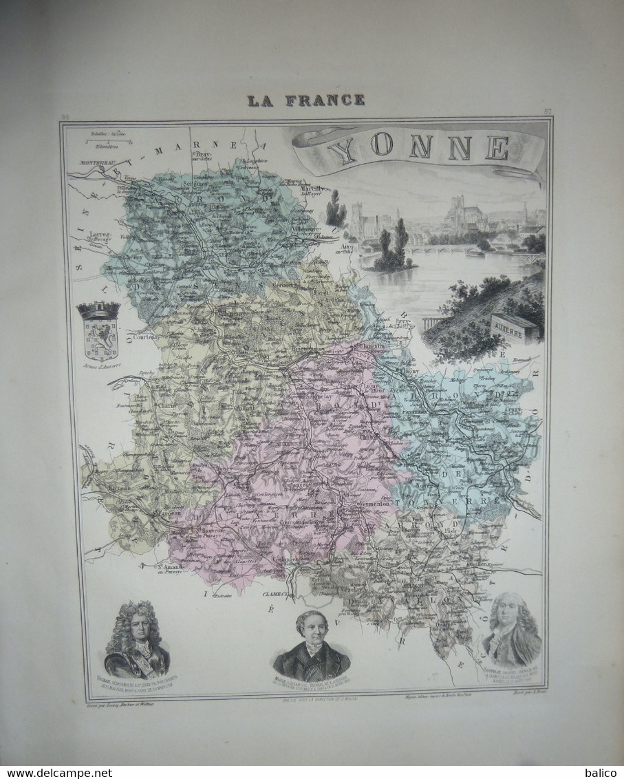 Gravure 19 ème.  Atlas Migeon  1892 CARTE DU DÉPARTEMENT  "Yonne 89" - Geographical Maps