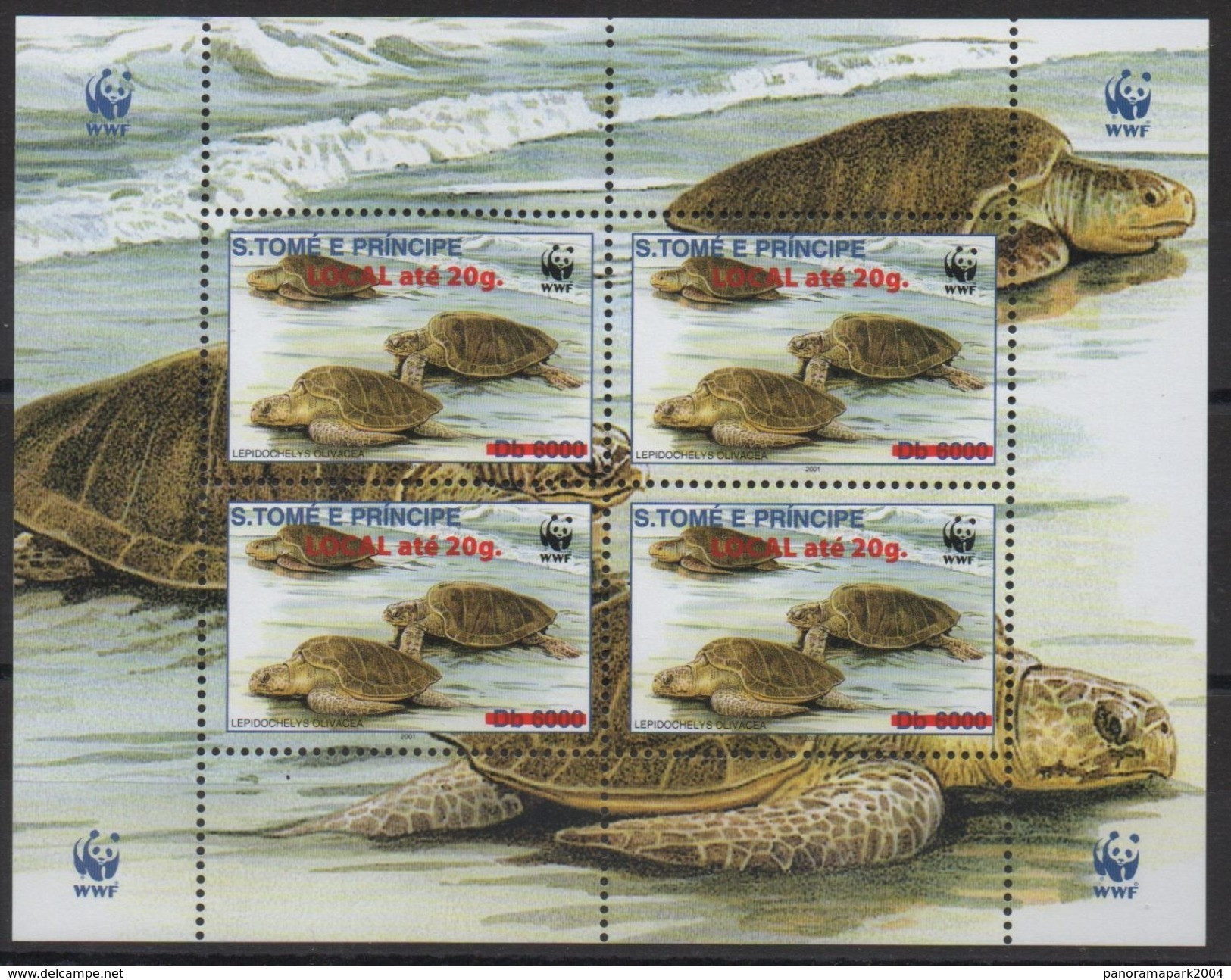 S. Tomé & Principe 2001 / 2009 WWF W.W.F. Faune Fauna Turtle Reptile Schildkröte Overprint Surch. Tortue Mi. I Unissued - Neufs