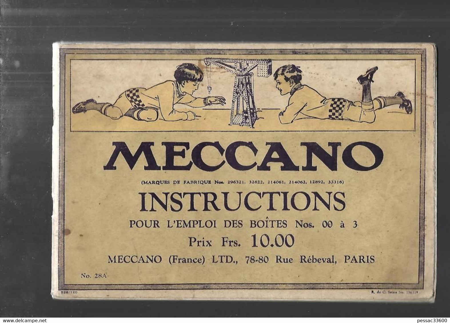 Manuel D’instructions Meccano 1925 N°28 A Pour L’emploi Des Boîtes N°00 à 3 - Modelbouw