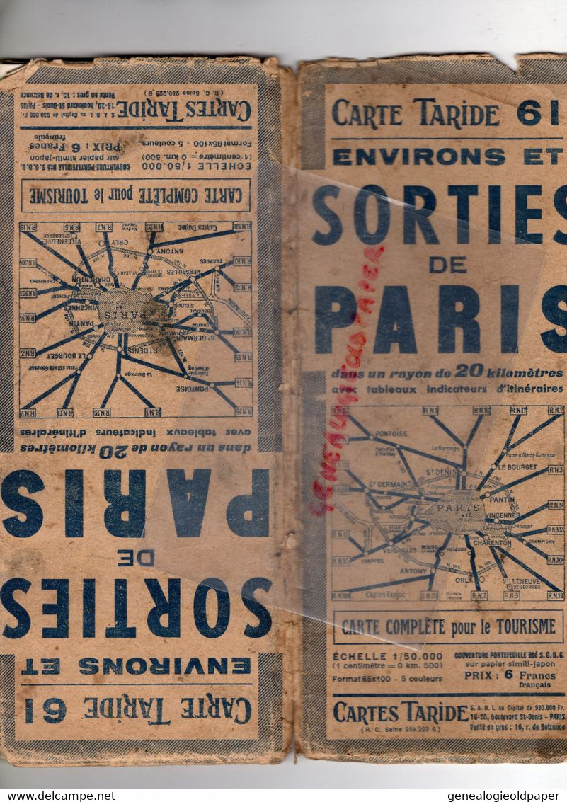 75- 93-94-95-78-91-92- CARTE TARIDE 61- ENVIRONS ET SORTIES DE PARIS - Cartes Routières