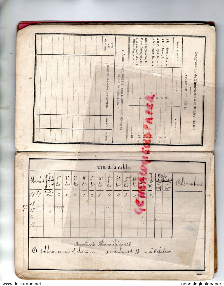 27- LES ANDELYS-LIVRET MILITAIRE HENRI DESIRE PARISSE-22-74 REGIMENT INFANTERIE ROUEN CASERNE PELISSIER - 1878 TIR CIBLE