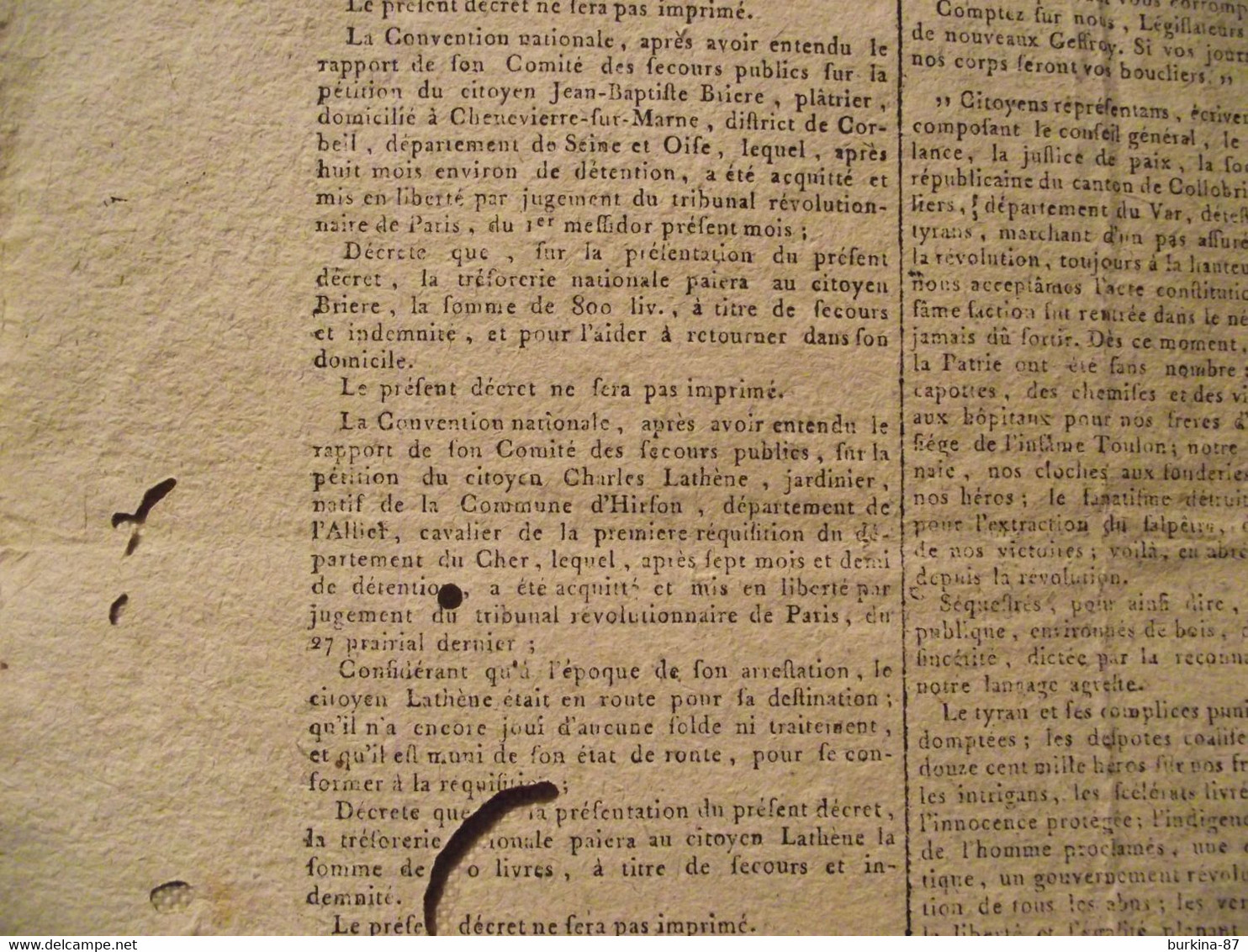 Gazette Nationale ou Le Moniteur Universel, 27 JUIN 1794, convention nationale, journal officiel, 9 messidor an 2