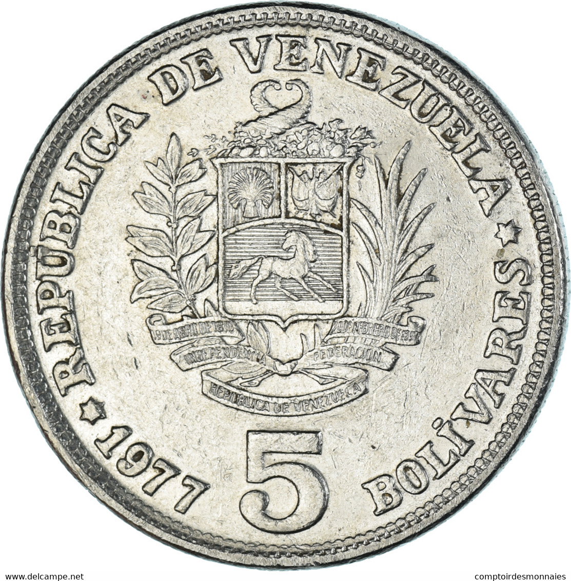 Monnaie, Venezuela, 5 Bolivares, 1977 - Venezuela