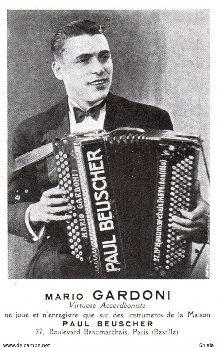 16823 MARIO GARDONI Virtuose Accordéoniste, Maison Paul BEUSCHER Accordéon,  Musique Musicien (TDF 1933 ) ( 2 Scans) - Chanteurs & Musiciens