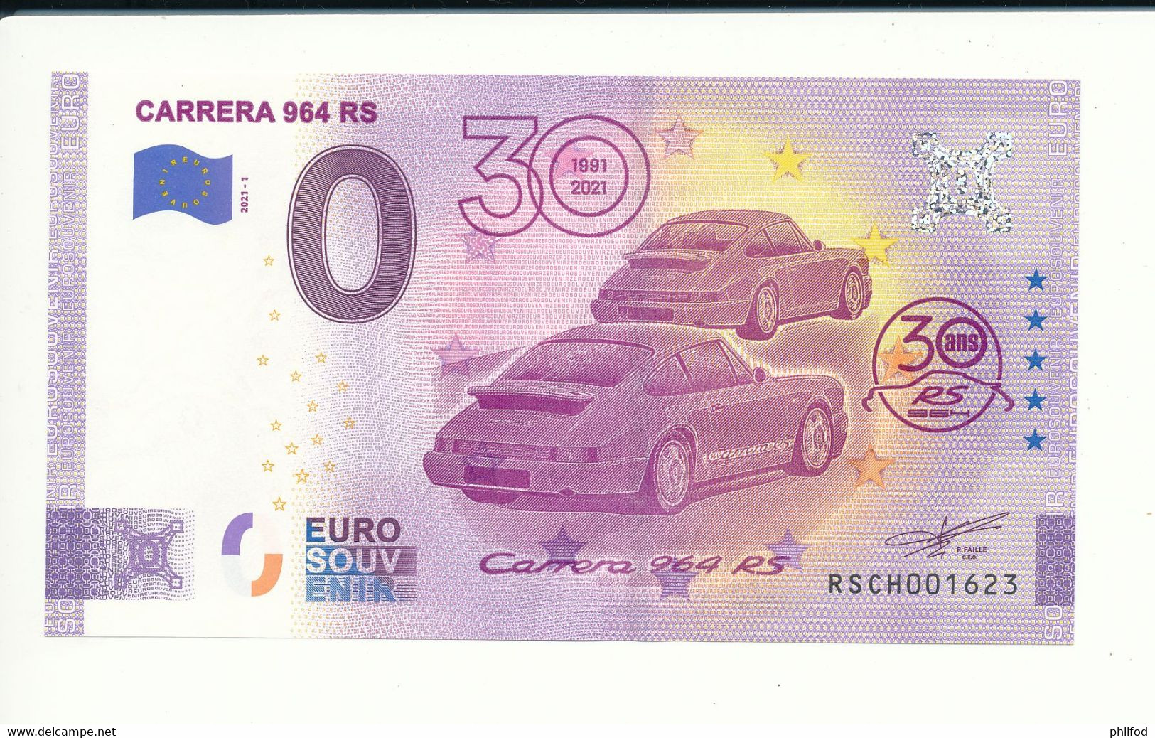 Billet Touristique 0 Euro - CARRERA 964 RS - RSCH - 2021-1 - N° 1623 - Autres & Non Classés