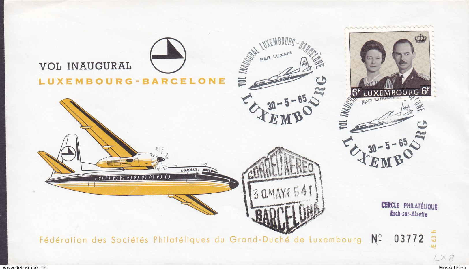 Luxembourg LUXAIR Vol INAUGURAL Erstflug First Flight LUXEMBOURG-BARCELONE Barcelona 1965 Cover Brief Lettre - Covers & Documents