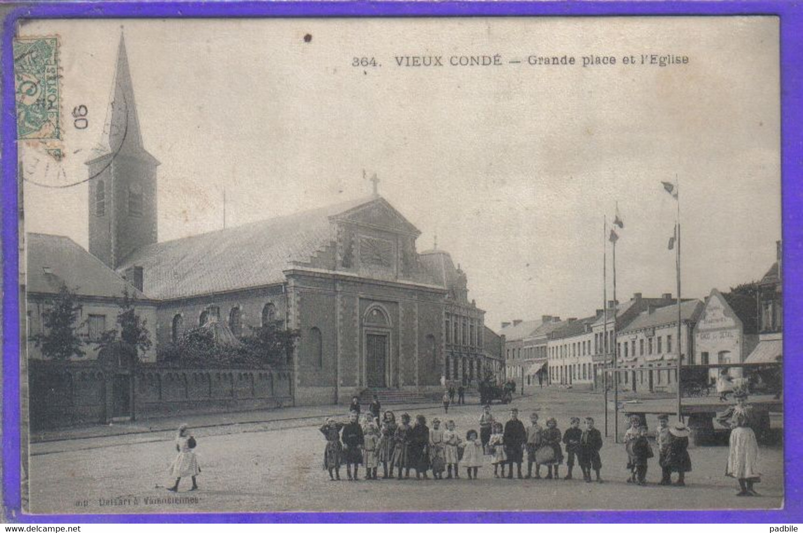 Carte Postale 59. Vieux Condé  Grande Place  Le Kiosque Et L'église Très Beau Plan - Vieux Conde