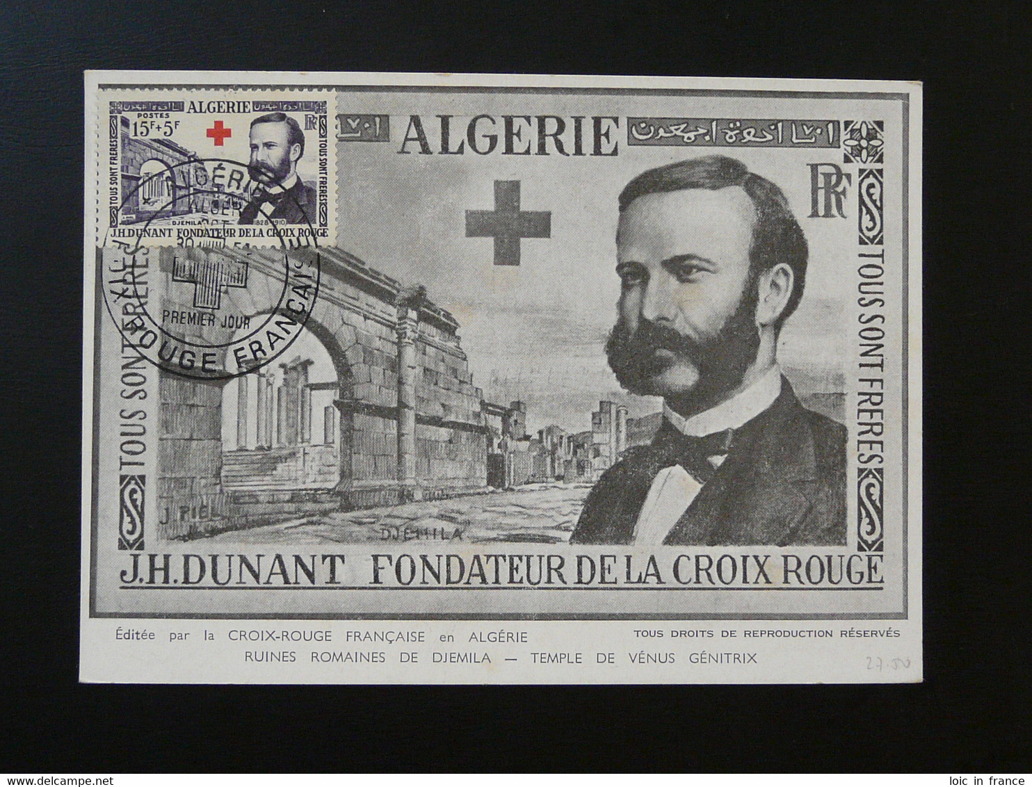Carte Maximum Card Henry Dunant Croix Rouge Prix Nobel Algérie 1954 - Henry Dunant