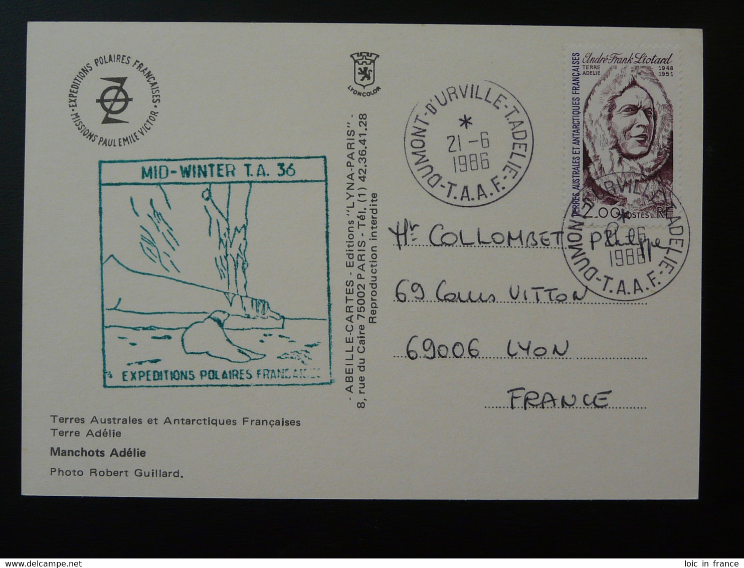 Carte Postale Expéditions Polaires Paul Emile Victor Midwinter 1986 TAAF - Midwinter