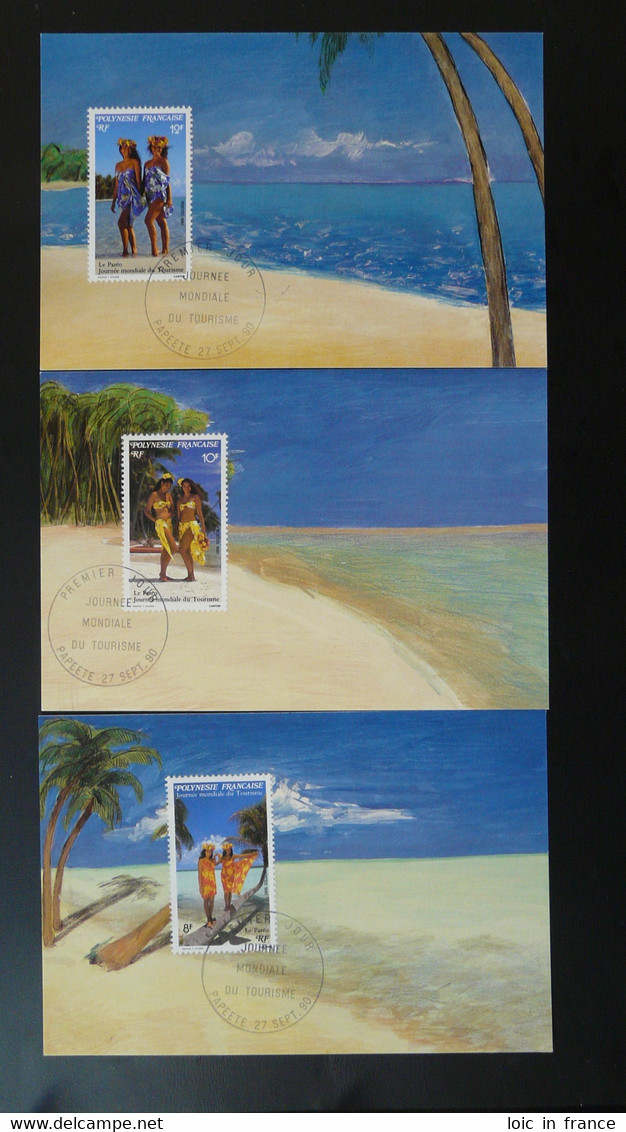 Carte Maximum Card (x3) Plage Beach Cocotier Coconut Tree Journée Mondiale Du Tourisme Polynesie Francaise 1990 - Maximumkarten