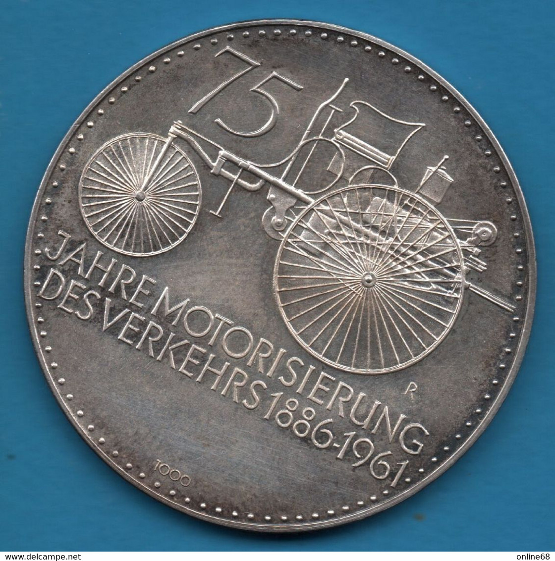 GERMANY DAIMLER BENZ 75 JAHRE MOTORISIERUNG DES VERKEHRS 1886-1961 Argent 1000‰ Silver - Professionals/Firms