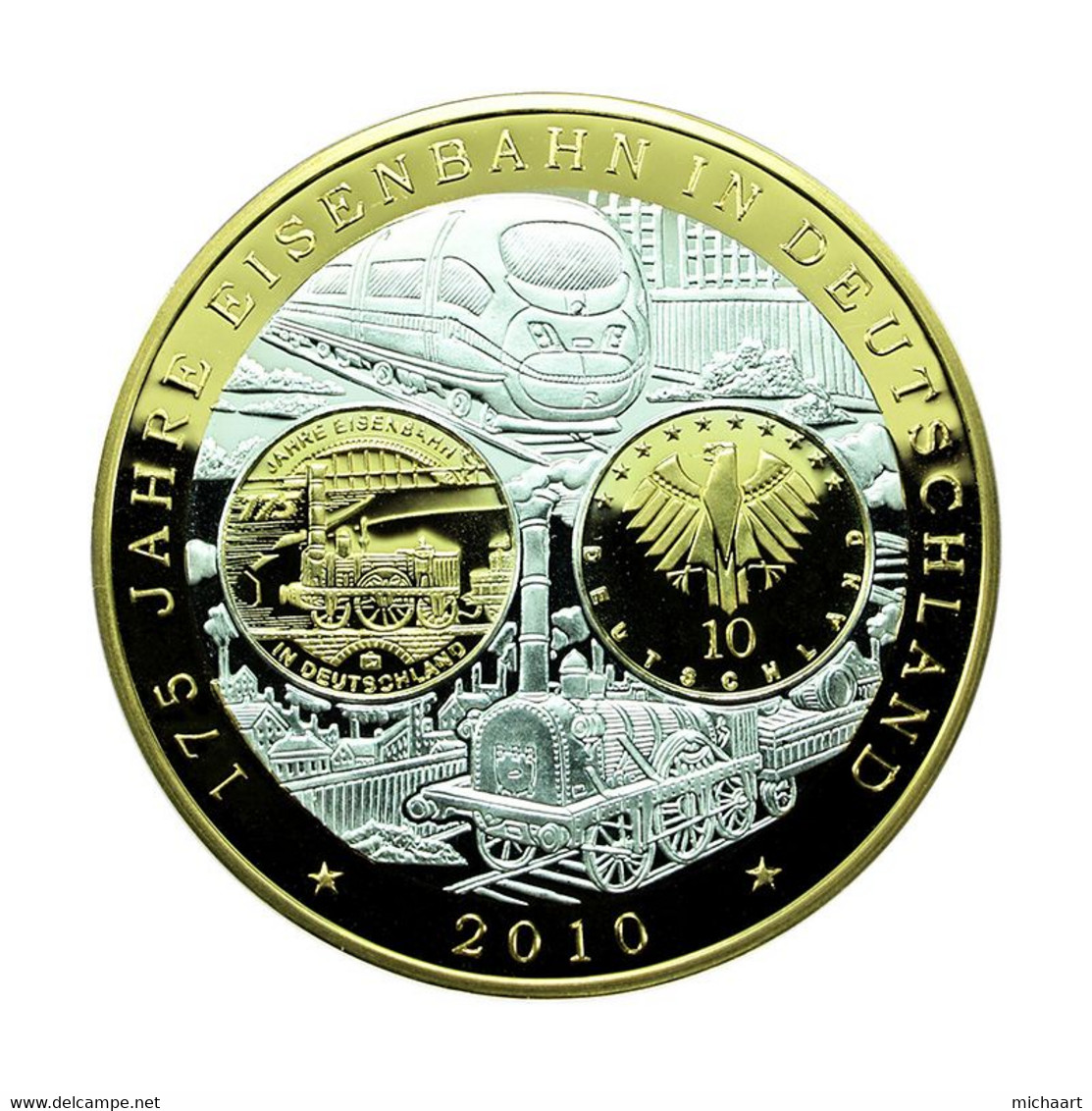 Germany 10 Euro Coin 2010 Silver 175 Years Railways In Germany 36mm 03894 - Conmemorativas