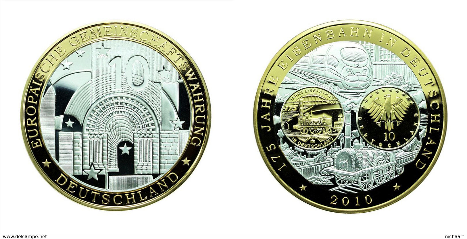 Germany 10 Euro Coin 2010 Silver 175 Years Railways In Germany 36mm 03894 - Conmemorativas