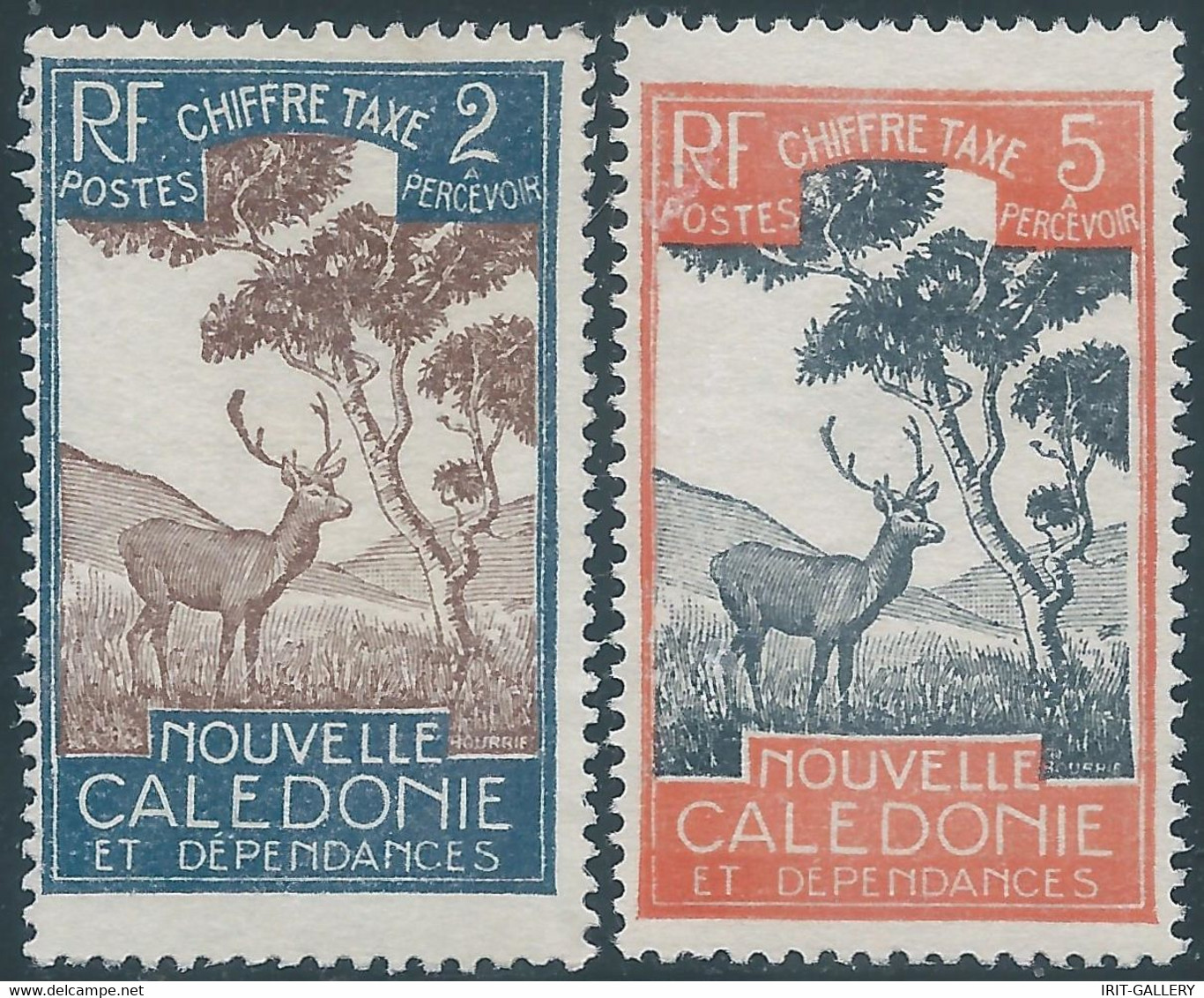 FRANCE,Calédonie - New Caledonia,1920 CHIFFER TAXE,Revenue Stamps Fiscal Tax,2 & 5F,Mint - Portomarken