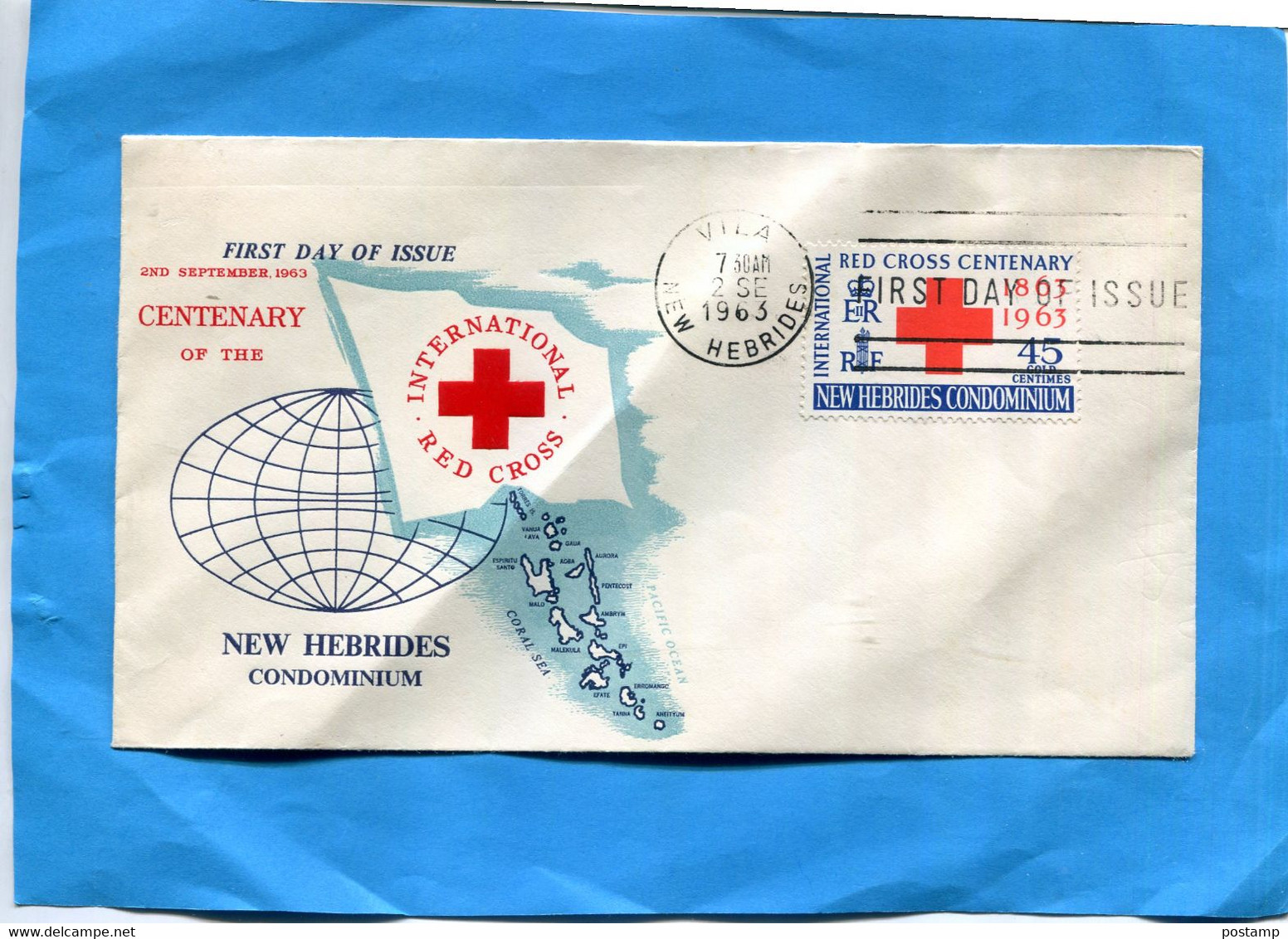 Enveloppe Illustrée- F D C -Centenary RED CROSS-1963 Port Villa - Briefe U. Dokumente