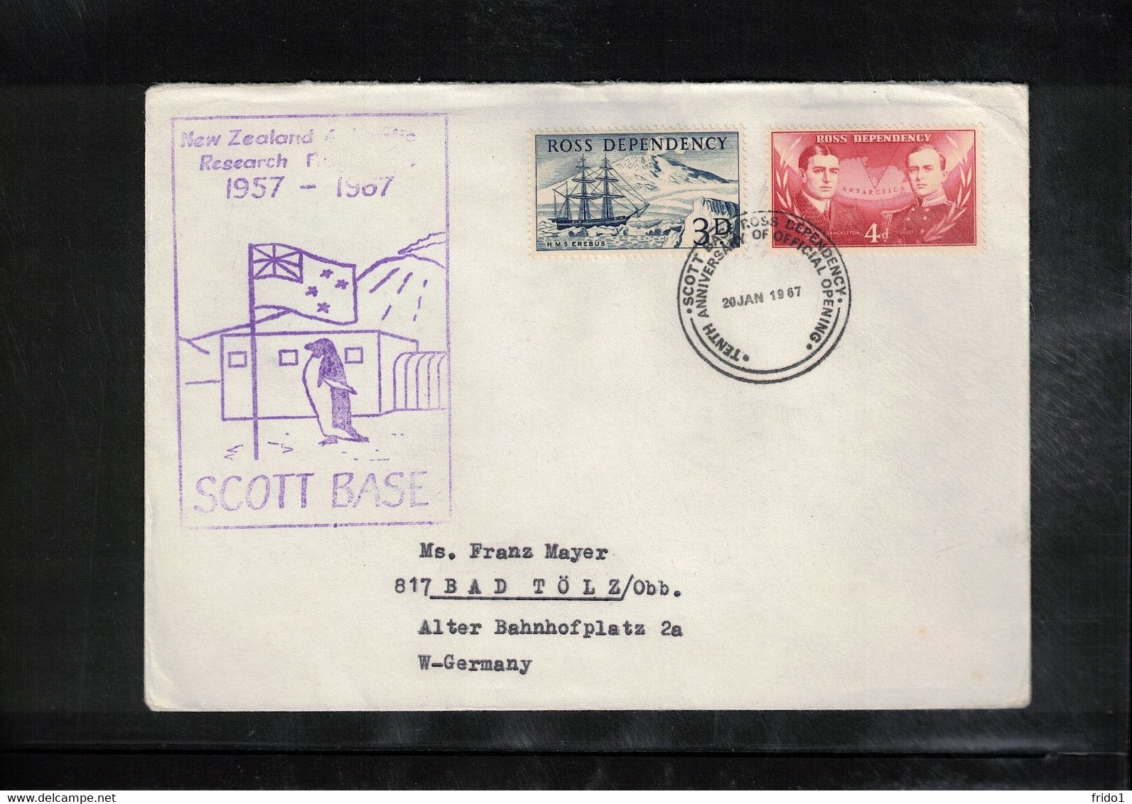 Ross Dependency 1967 Scott Base - New Zealand Antarctic Research Programme 10th Anniversary Interesting Letter - Brieven En Documenten