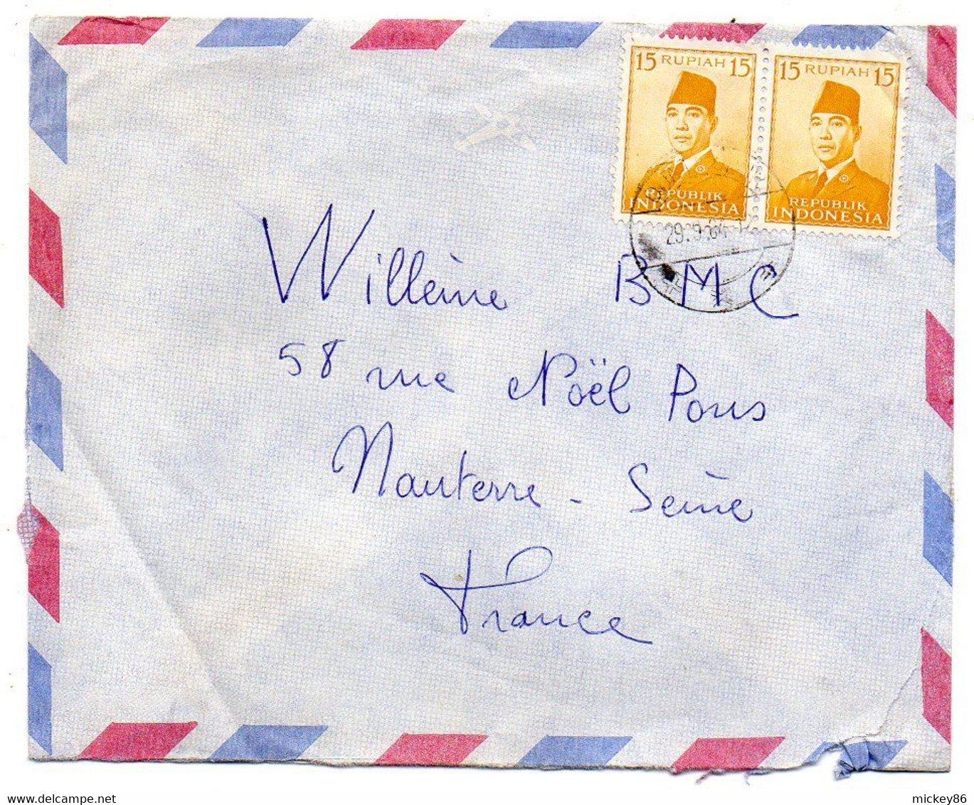 INDONESIE- 1964 - Lettre JATILUHUR  (Java)  Pour  NANTERRE -92 (France)..timbres Sur Lettre....cachet - Indonesia