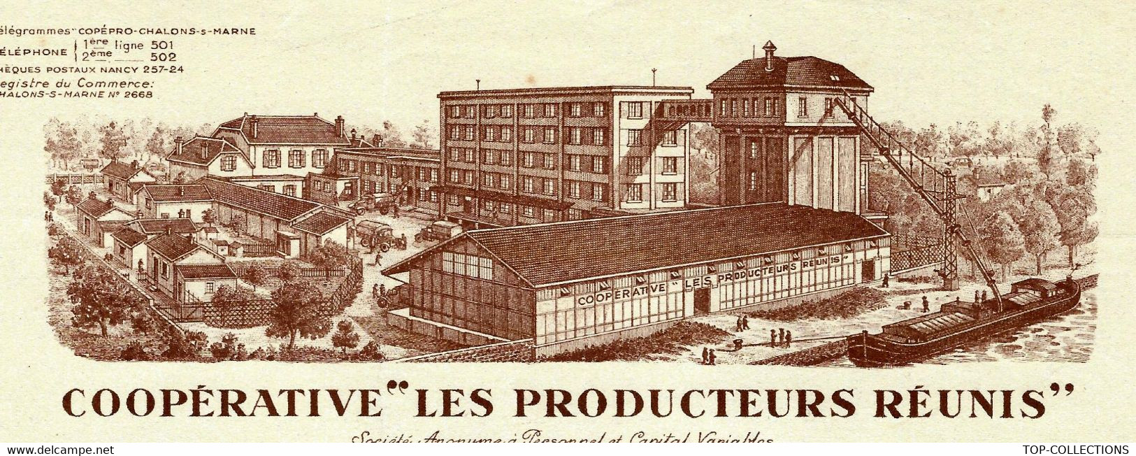 1943 ENTETE COOPERATIVE AGRICOLE LES PRODUCTEURS REUNIS Chalons Sur Marne  En Champagne (Marne) B.E. V.SCANS - 1900 – 1949