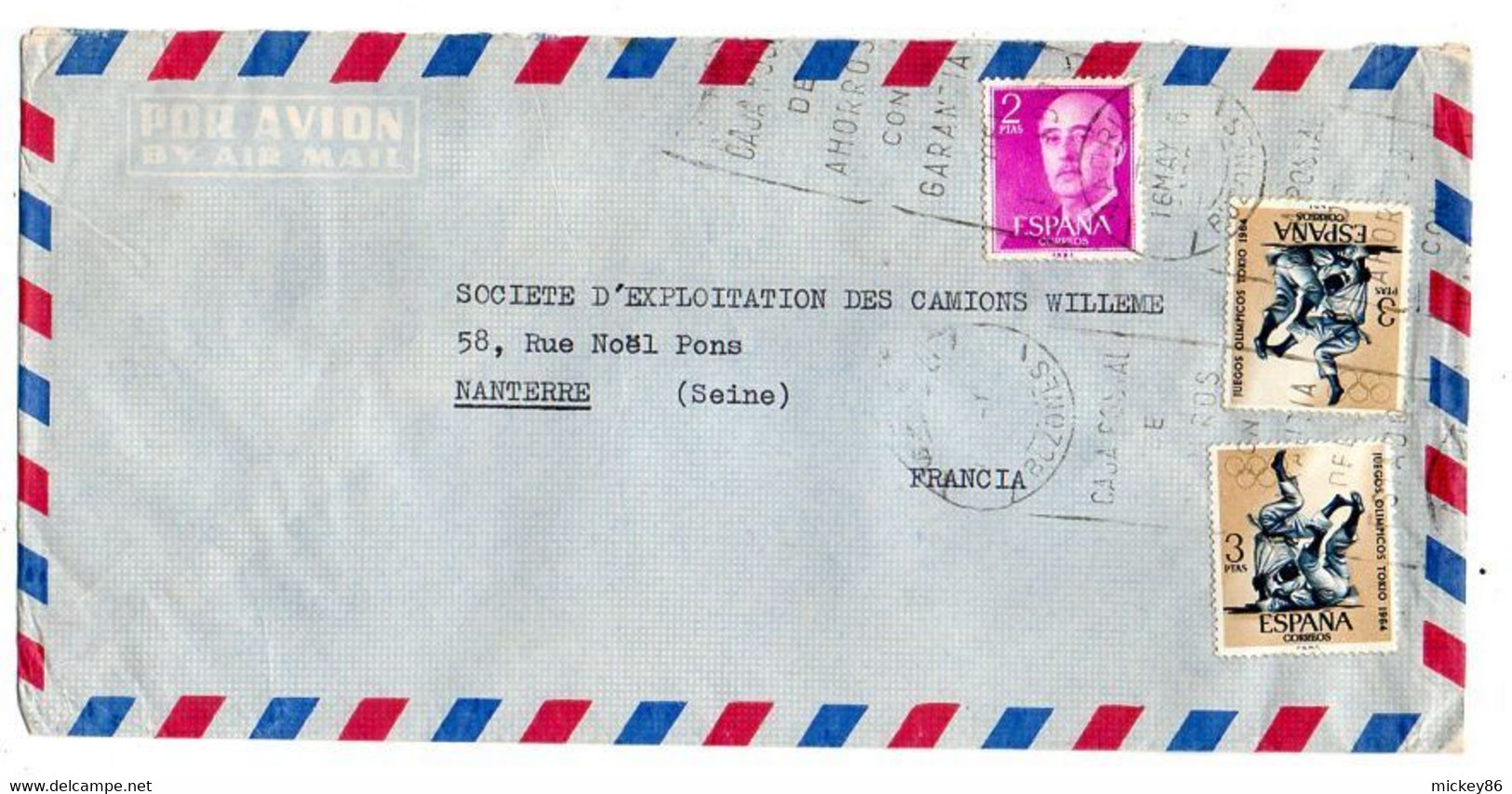 ESPAGNE -1964 - Lettre MADRID  Pour  NANTERRE -92 (France)..timbres (judo) Sur Lettre.... Cachet.mécanique . - Briefe U. Dokumente