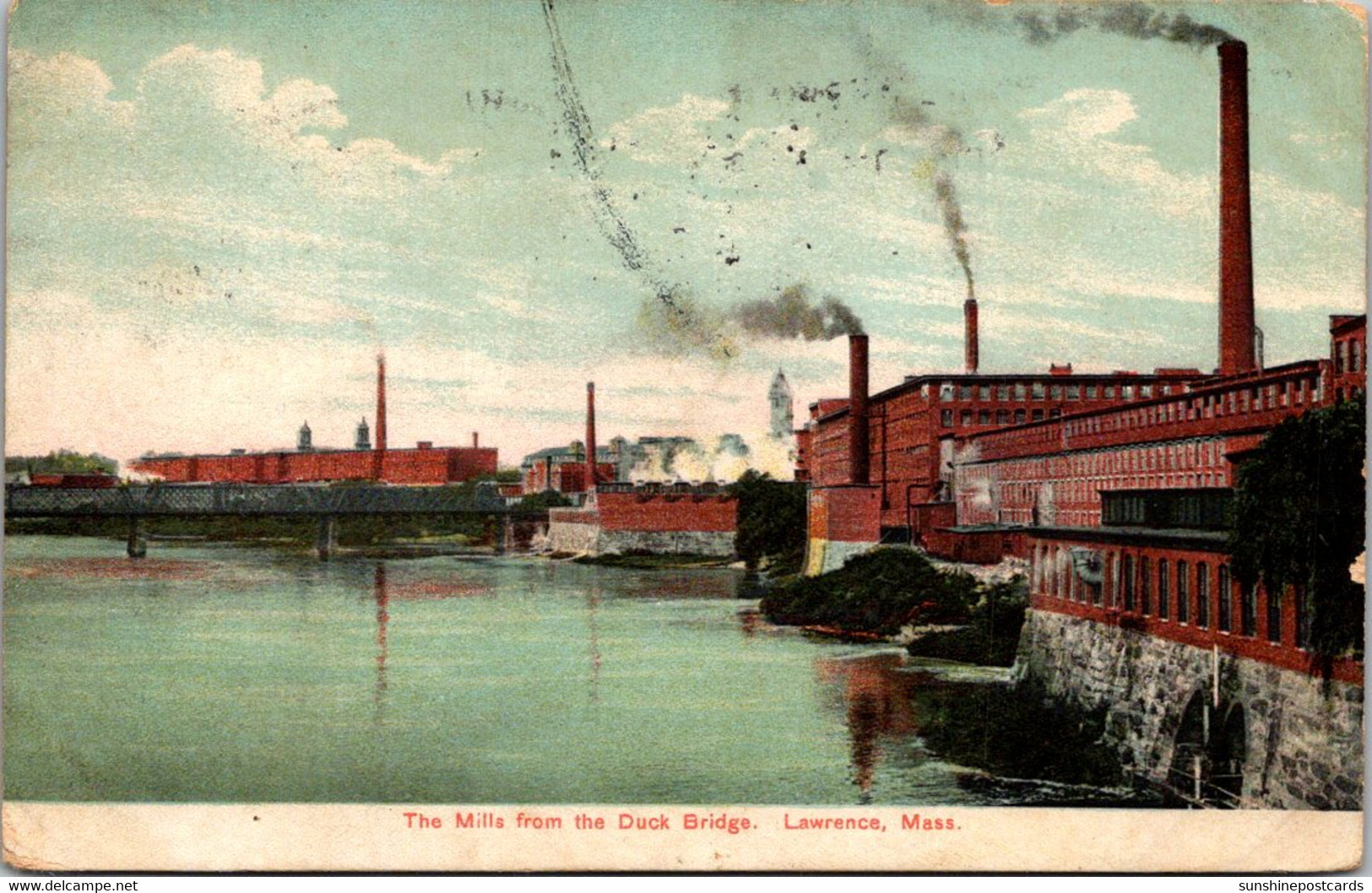 Massachusetts Lawrence The Mills From The Dock Bridge 1909 - Lawrence