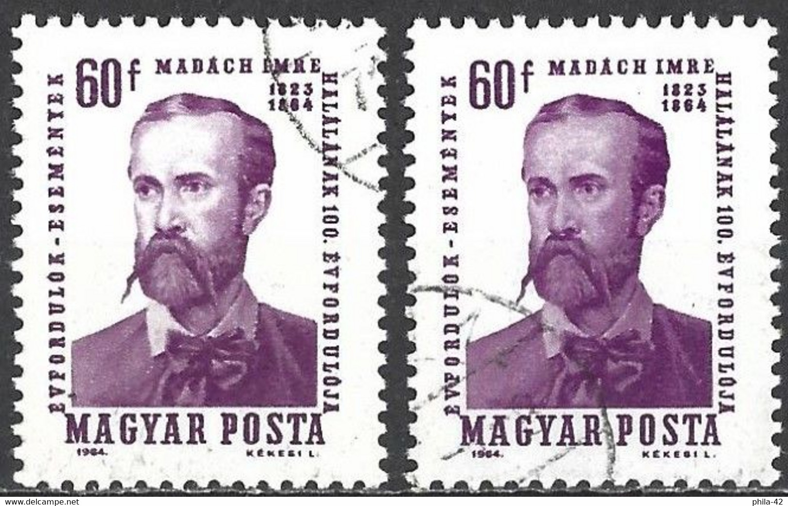 Hungary 1964 - Mi 2022 - YT 1640 ( Imre Madách, Writer ) Two Shades Of Color - Errors, Freaks & Oddities (EFO)