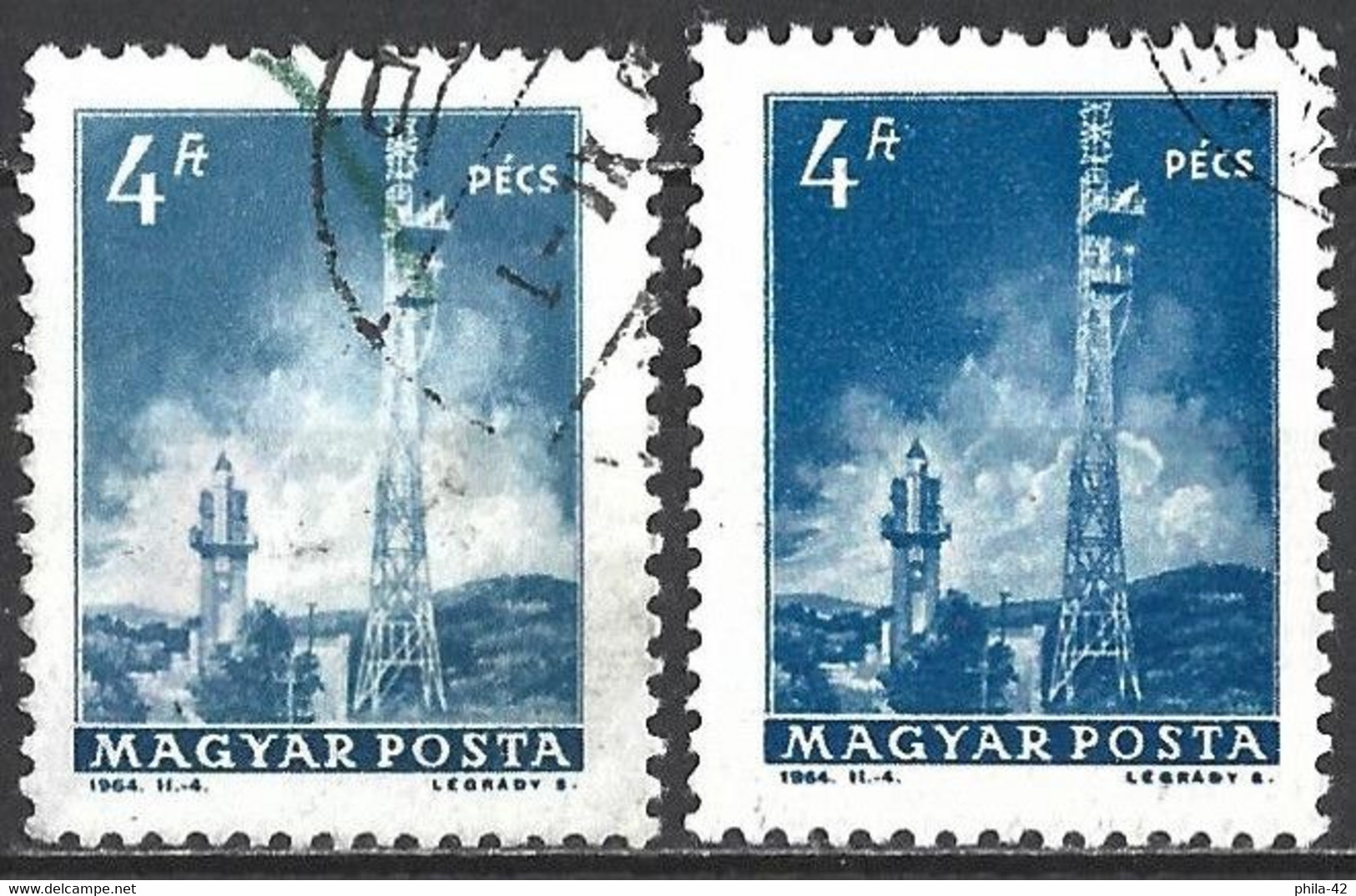 Hungary 1964 - Mi 2012 - YT 1572 ( Television Tower ) Two Shades Of Color & Size - Variedades Y Curiosidades