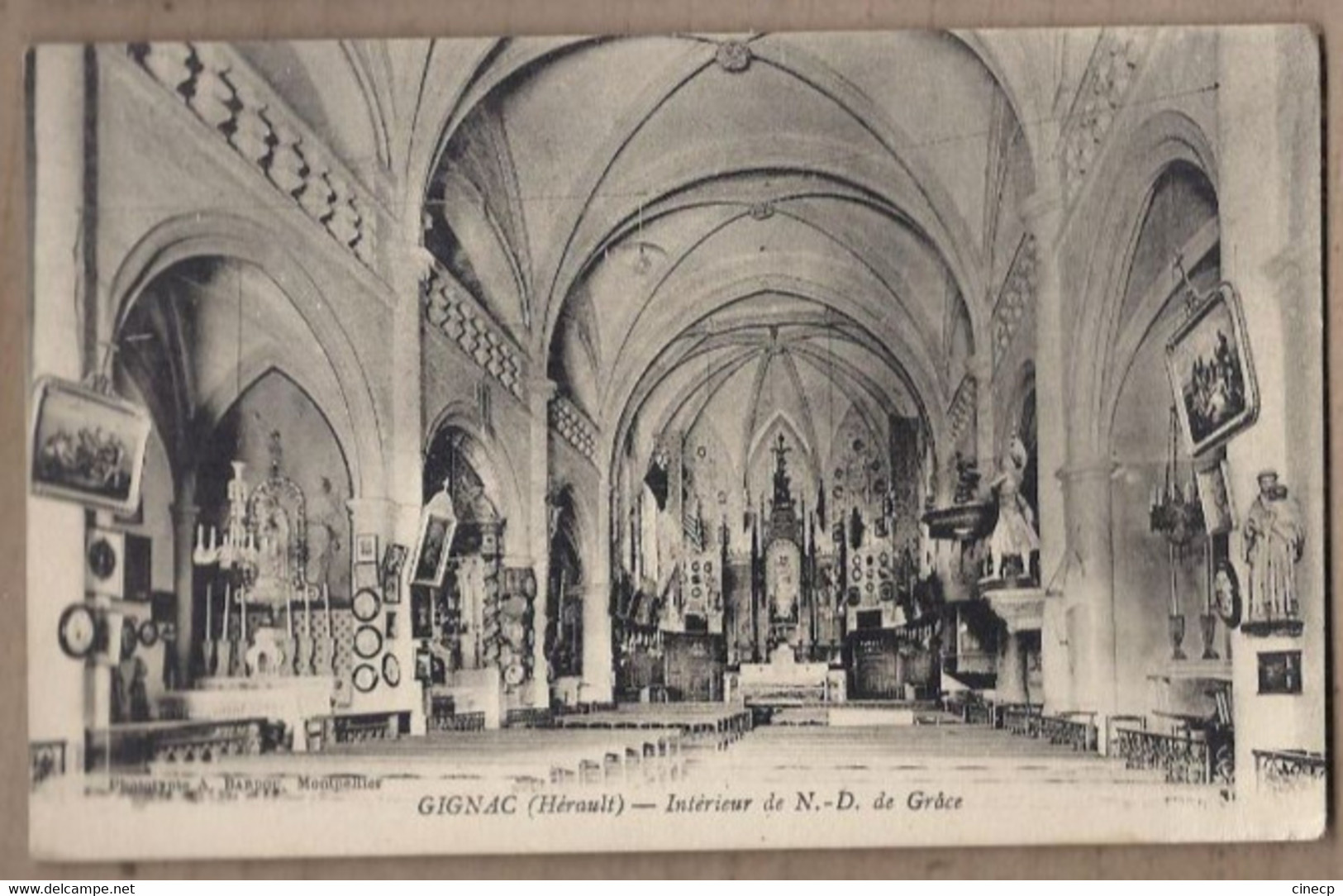 CPA 34 - GIGNAC - Intérieur De N.-D. De Grâce - TB PLAN EGLISE + Oblitération - Gignac