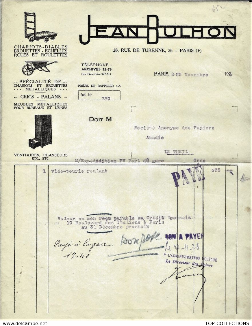 ENTETE ART NOUVEAU 1923 Jean Bulhon Paris INDUSTRIE MATERIELS METALLIQUES Pour Abadie Papiers Paris B.E. - 1900 – 1949
