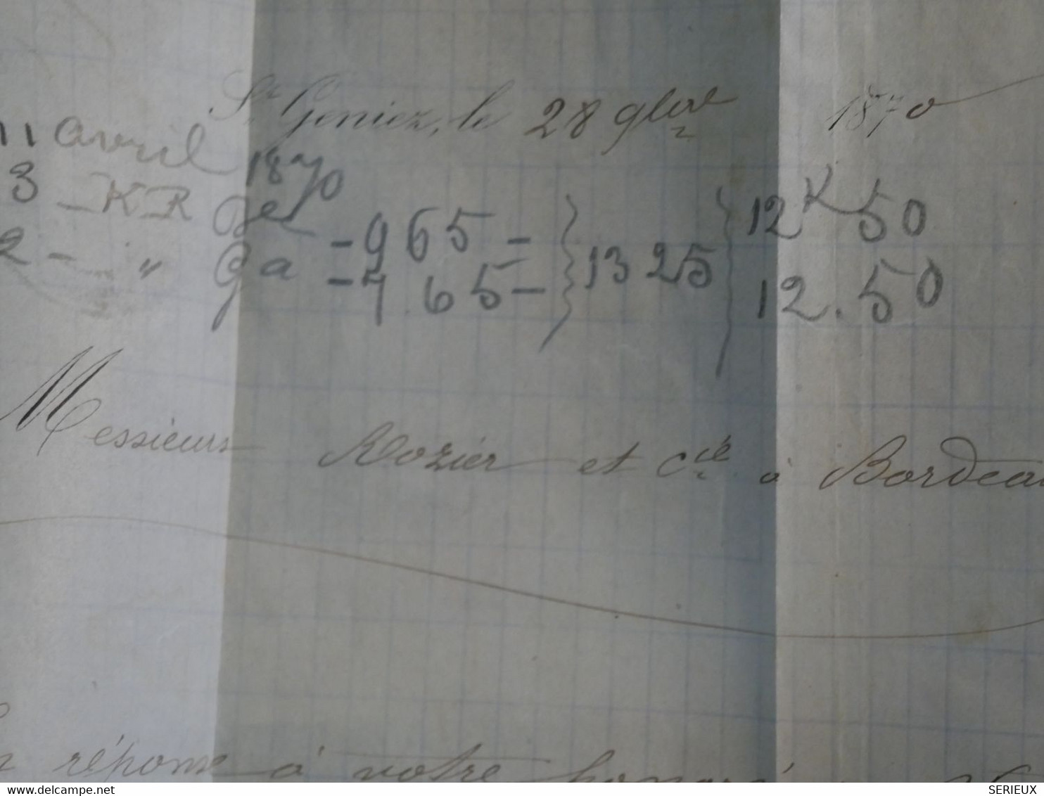 BM7  FRANCE   BELLE  LETTRE SIGNEE  1870  ST GENIEZ A BORDEAUX  + EMIS.  BORDEAUX  N°45A 20C + + AFFRANC. INTERESSANT ++ - 1870 Uitgave Van Bordeaux