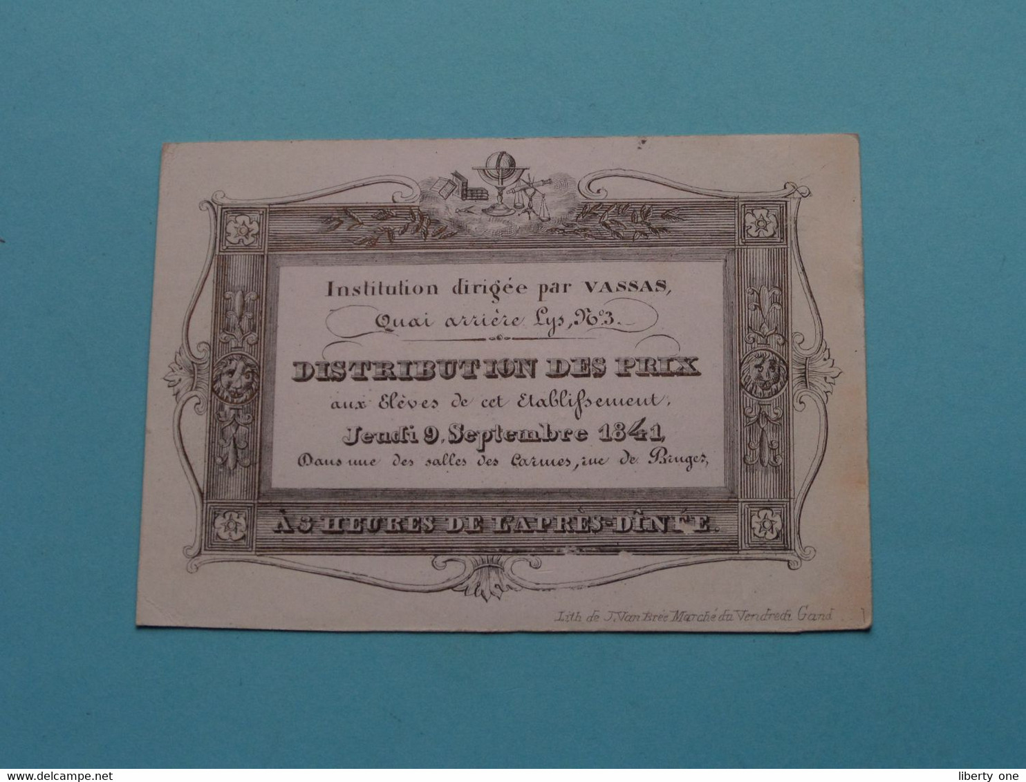 Institution Dirigée Par VASSAS > DISTRIBUTION Des PRIX Jeudi 9 Sept 1841 ( Porcelein / Porcelaine - Zie / Voir SCANS ) ! - Cartes De Visite